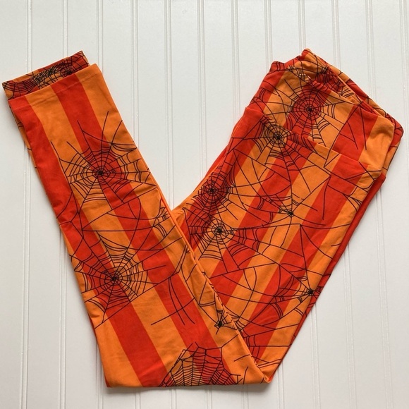 NWT LuLaRoe TC leggings Halloween orange vertical stripes spiderweb Whimsygoth - Picture 1 of 3